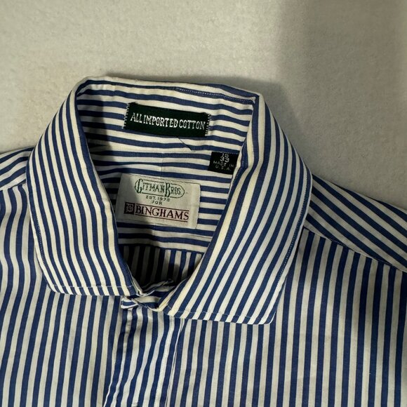 Gitman Bros Mens Shirt 15/33 White Blue Stripe Vtg Dress Button Up - Picture 3 of 3